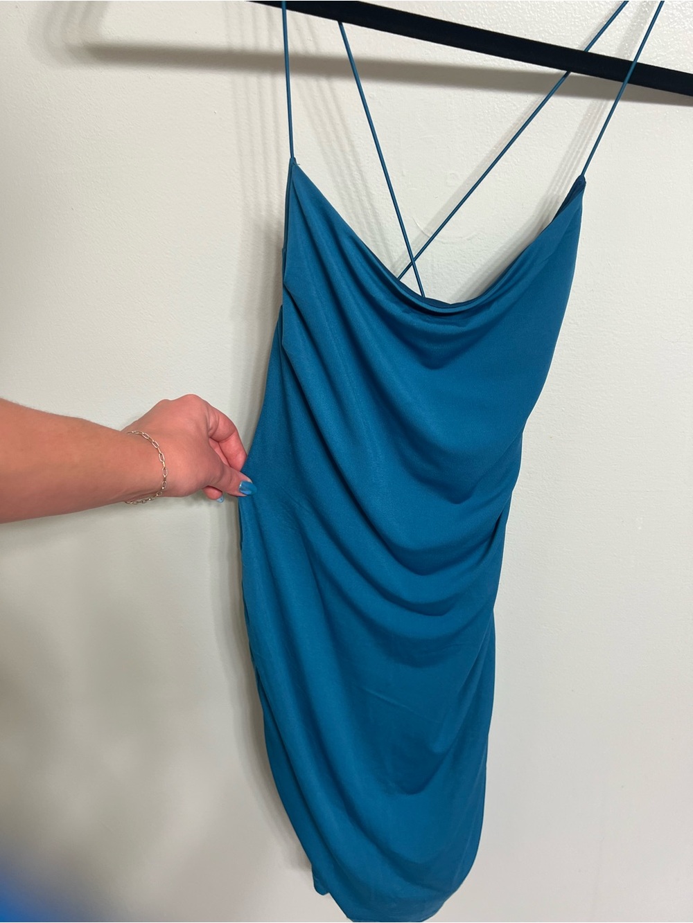 Cowl Neck Spaghetti Strap Dress in Teal